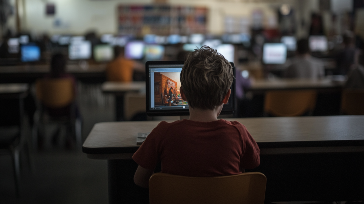 Ein Schüler vor einem Computer