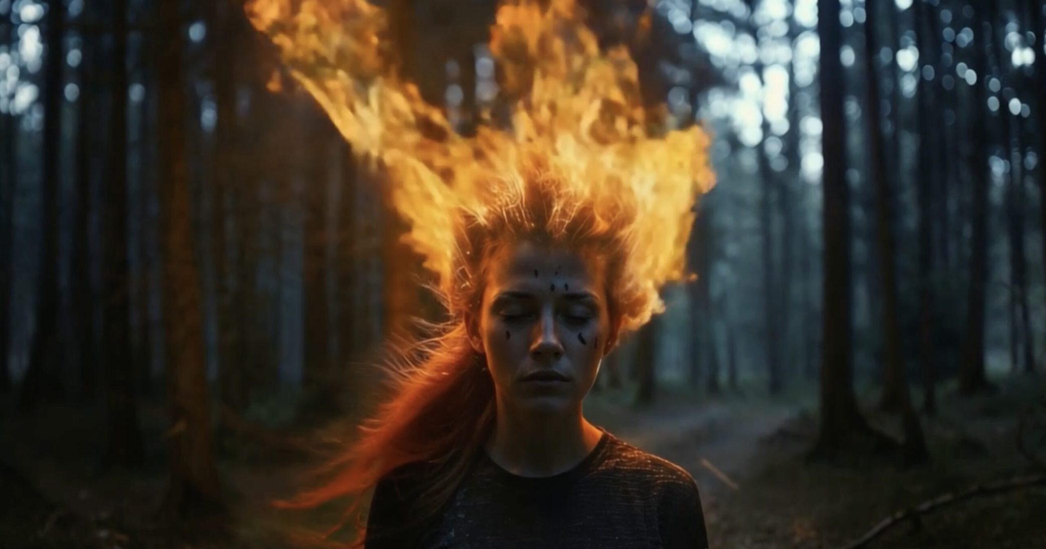 A girl with fire on her head