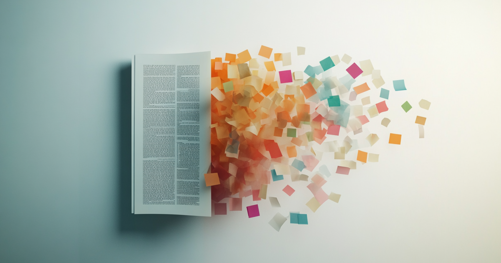 An animated infographic showing a long document on one side, transforming into a concise summary on the other. It symbolizes how Notebook LM helps users summarize complex content quickly.